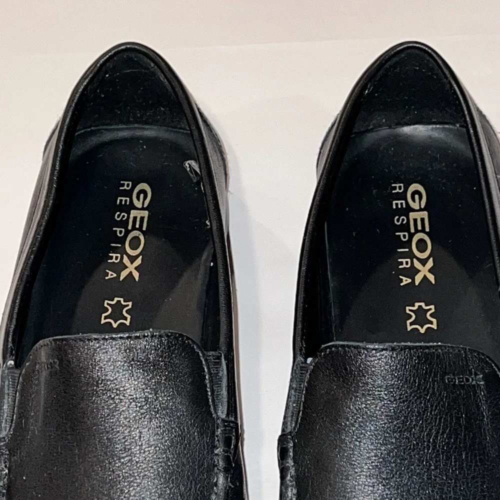 GEOX Mens Respira Black Italian Leather Loafer Driving Shoe  Size 43.5 US 10.5